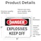 Signmission Explosives Keep Off Danger Sign, Vinyl Decal, 5in W x 3.5in L, 2PK OS-2PACK-DS-D-35-L-2338 - alternate 4